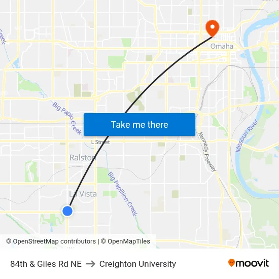 84th & Giles Rd NE to Creighton University map