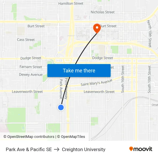 Park Ave & Pacific SE to Creighton University map