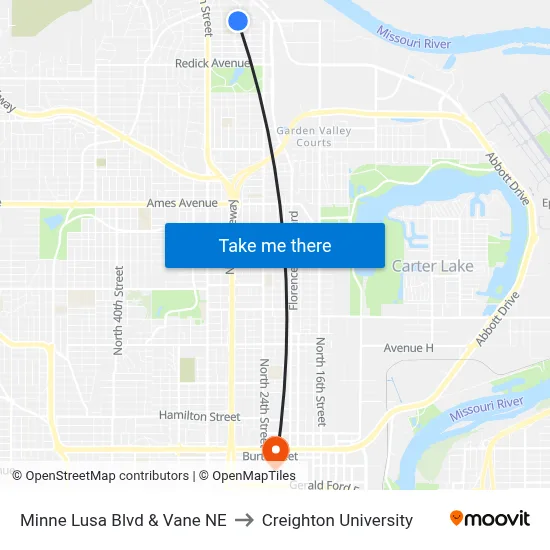 Minne Lusa Blvd & Vane NE to Creighton University map