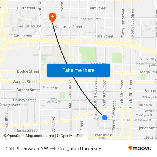 16th & Jackson NW to Creighton University map