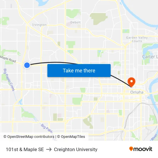 101st & Maple SE to Creighton University map