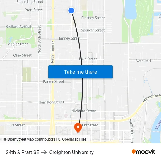 24th & Pratt SE to Creighton University map