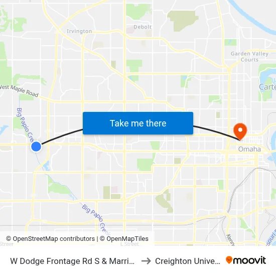 W Dodge Frontage Rd S & Marriott NW to Creighton University map