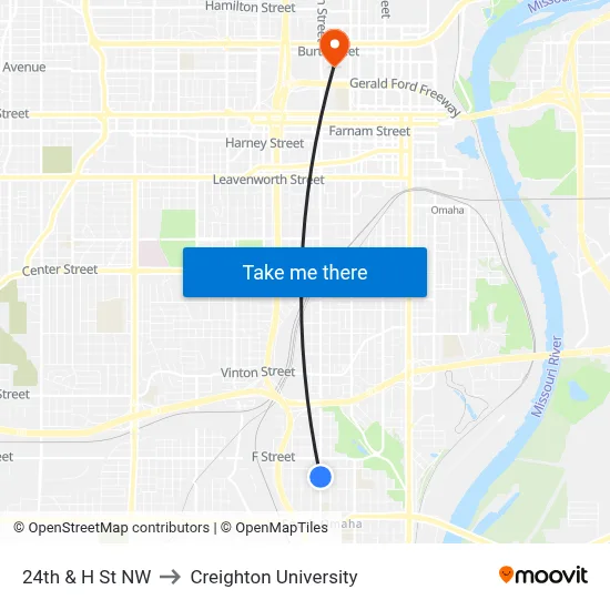 24th & H St NW to Creighton University map