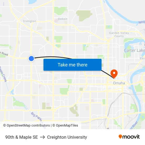 90th & Maple SE to Creighton University map
