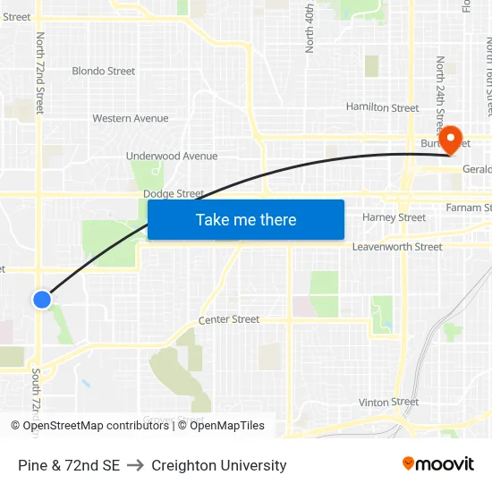 Pine & 72nd SE to Creighton University map