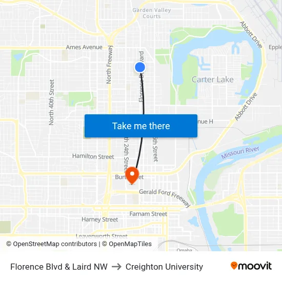 Florence Blvd & Laird NW to Creighton University map