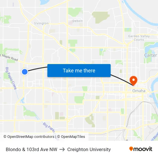 Blondo & 103rd Ave NW to Creighton University map