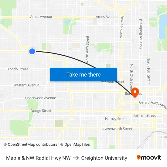 Maple & NW Radial Hwy NW to Creighton University map