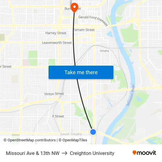 Missouri Ave & 13th NW to Creighton University map