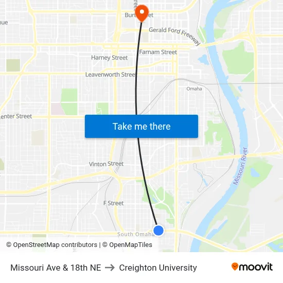 Missouri Ave & 18th  NE to Creighton University map
