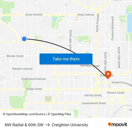 NW Radial & 60th SW to Creighton University map
