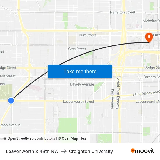 Leavenworth & 48th NW to Creighton University map