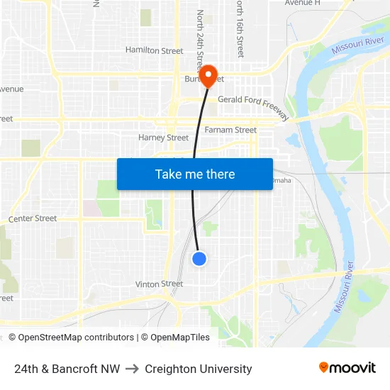 24th & Bancroft NW to Creighton University map