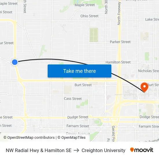NW Radial Hwy & Hamilton SE to Creighton University map