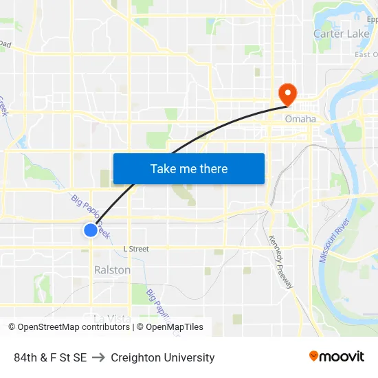 84th & F St SE to Creighton University map