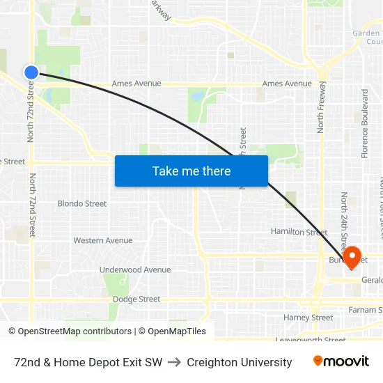 72nd & Home Depot Exit SW to Creighton University map