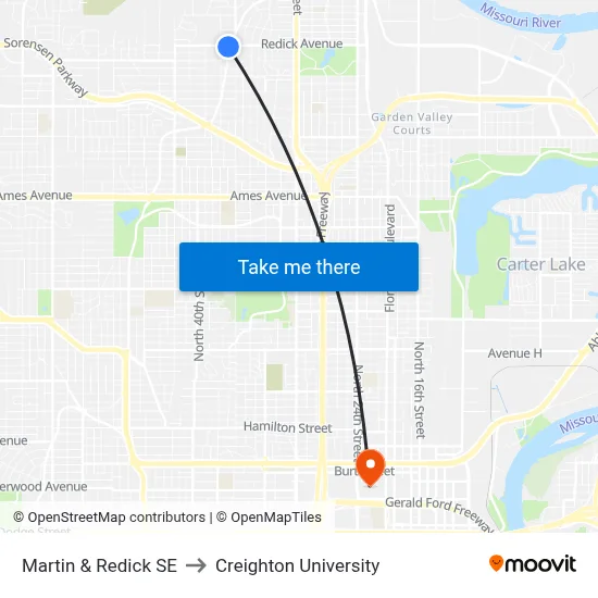 Martin & Redick SE to Creighton University map