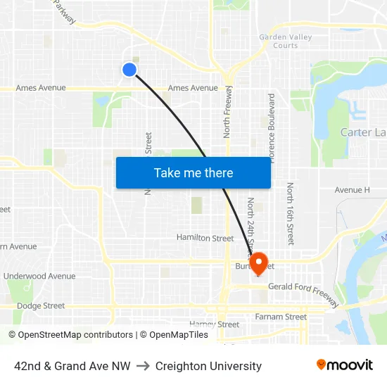 42nd & Grand Ave NW to Creighton University map