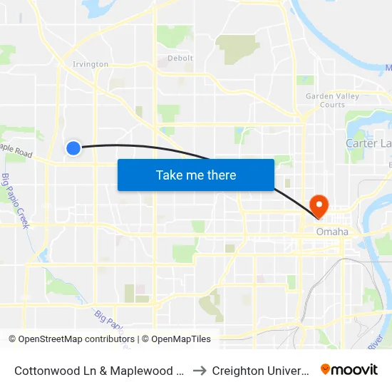 Cottonwood Ln & Maplewood NW to Creighton University map