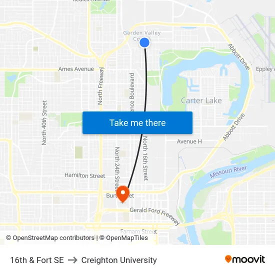 16th & Fort SE to Creighton University map