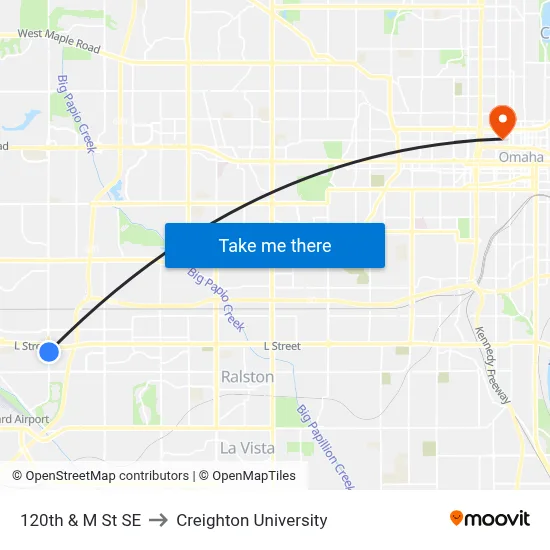 120th & M St SE to Creighton University map