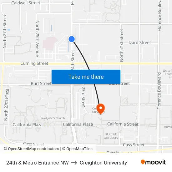 24th & Metro Entrance NW to Creighton University map