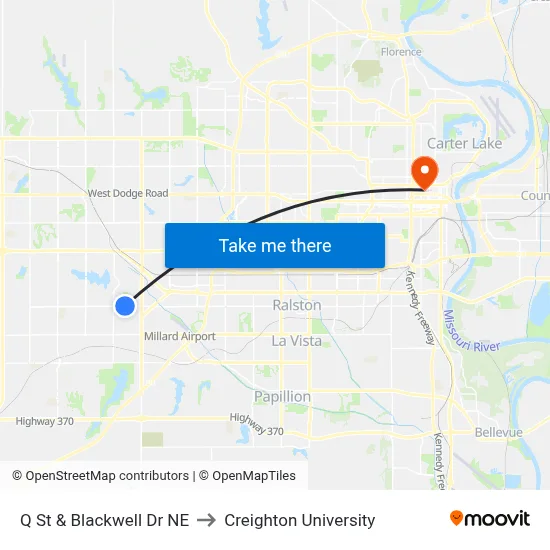 Q St & Blackwell Dr NE to Creighton University map