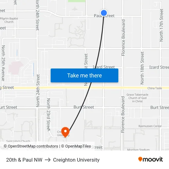 20th & Paul NW to Creighton University map