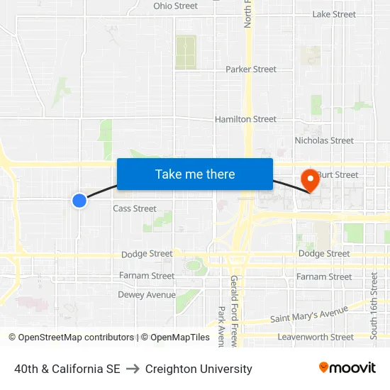 40th & California SE to Creighton University map