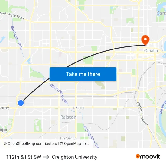 112th & I St SW to Creighton University map
