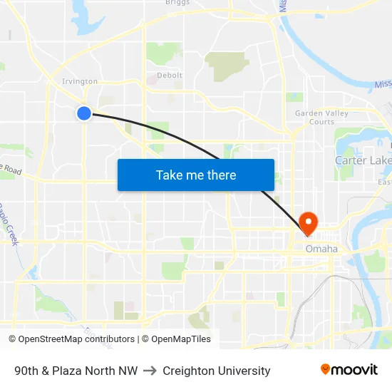 90th & Plaza North NW to Creighton University map
