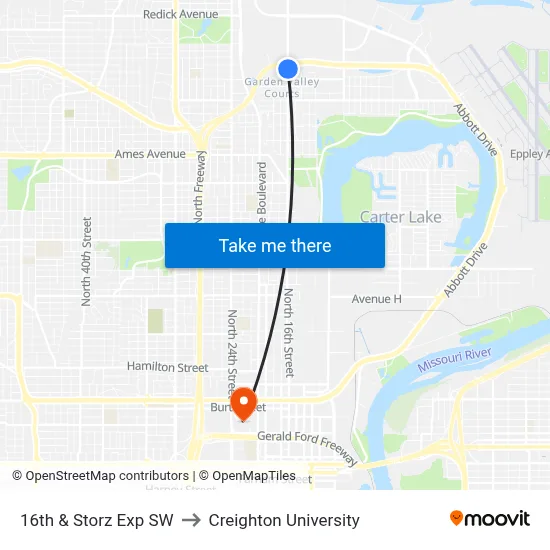 16th & Storz Exp SW to Creighton University map