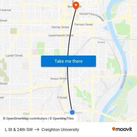 L St & 24th SW to Creighton University map