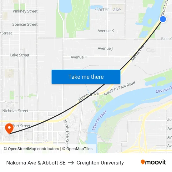 Nakoma Ave & Abbott SE to Creighton University map