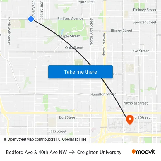 Bedford Ave & 40th Ave NW to Creighton University map