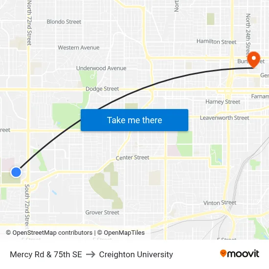 Mercy Rd & 75th SE to Creighton University map