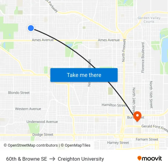 60th & Browne SE to Creighton University map