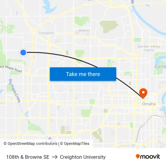 108th & Browne SE to Creighton University map