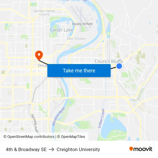 4th & Broadway SE to Creighton University map