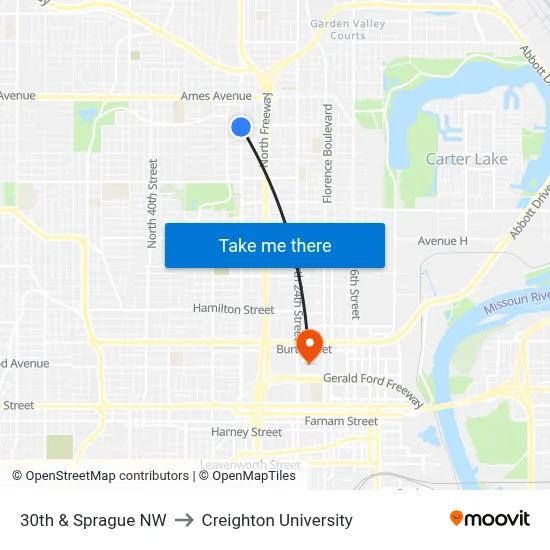 30th & Sprague NW to Creighton University map