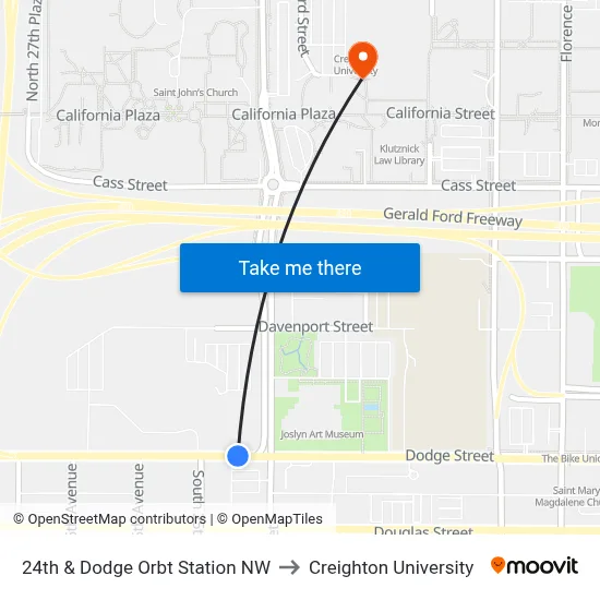 24th & Dodge Orbt Station NW to Creighton University map