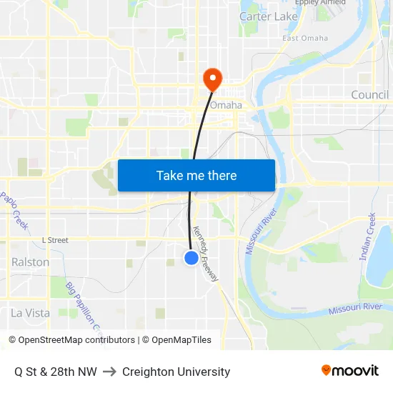 Q St & 28th NW to Creighton University map