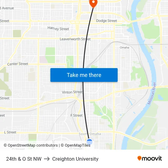 24th & O St NW to Creighton University map