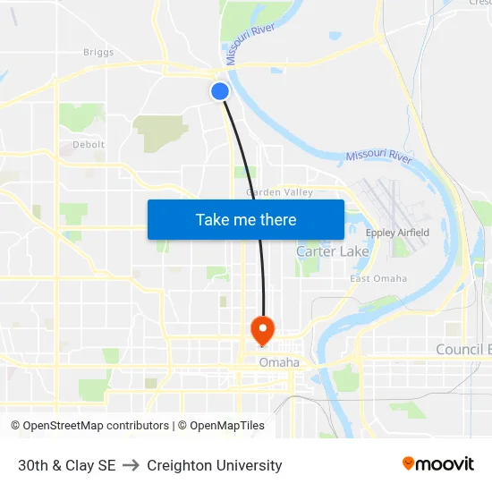 30th & Clay SE to Creighton University map