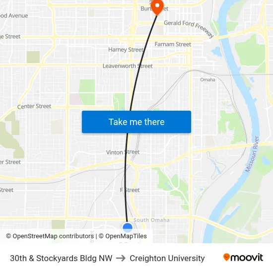 30th & Stockyards Bldg NW to Creighton University map