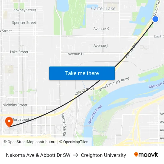 Nakoma Ave & Abbott Dr SW to Creighton University map