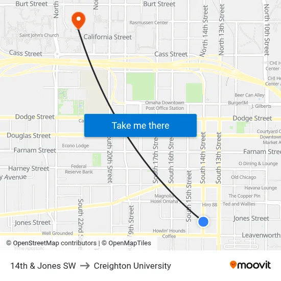 14th & Jones SW to Creighton University map