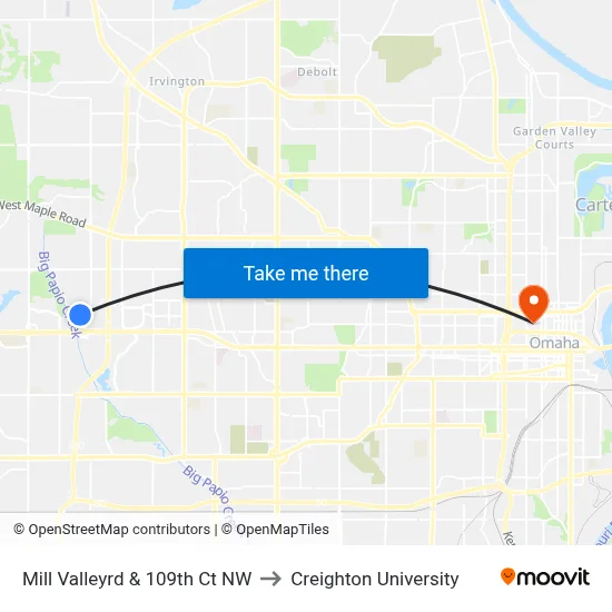 Mill Valleyrd & 109th Ct NW to Creighton University map
