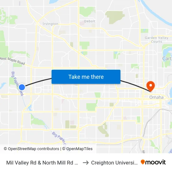 Mil Valley Rd & North Mill Rd SE to Creighton University map